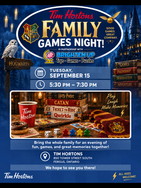 Family Board Game Night at Tim Hortons - Sept 16