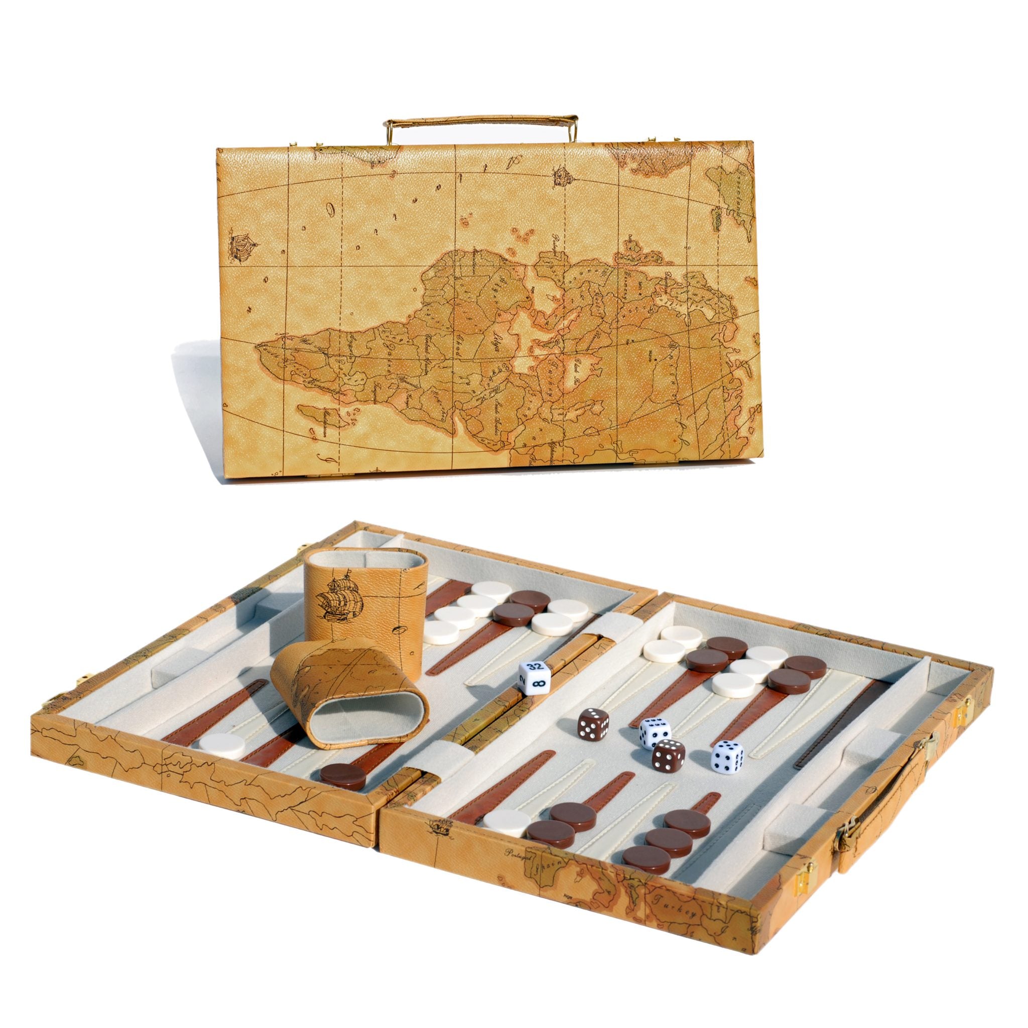 Backgammon Set by Wood Expressions (15" Tan Map)