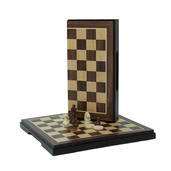 Chess & Checkers Set by Wood Expressions (8" Magnetic folding)
