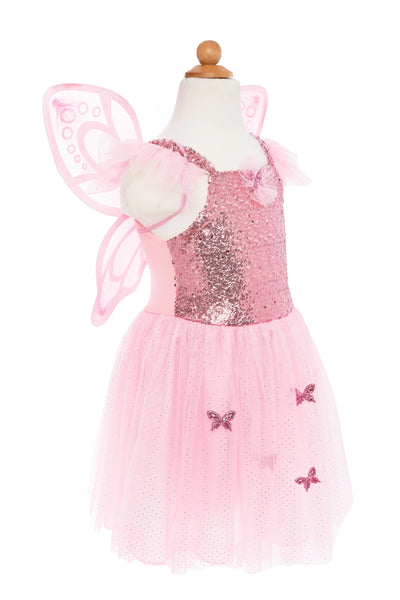 Pink Sequins Butterfly Dress with Wings