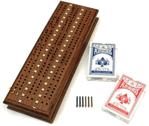 Cribbage Set by Wood Expressions (3-track sprint with storage, stained teak)
