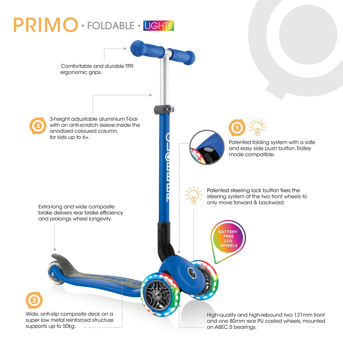 Patinete Globber Primo Plegable Luces de tres ruedas