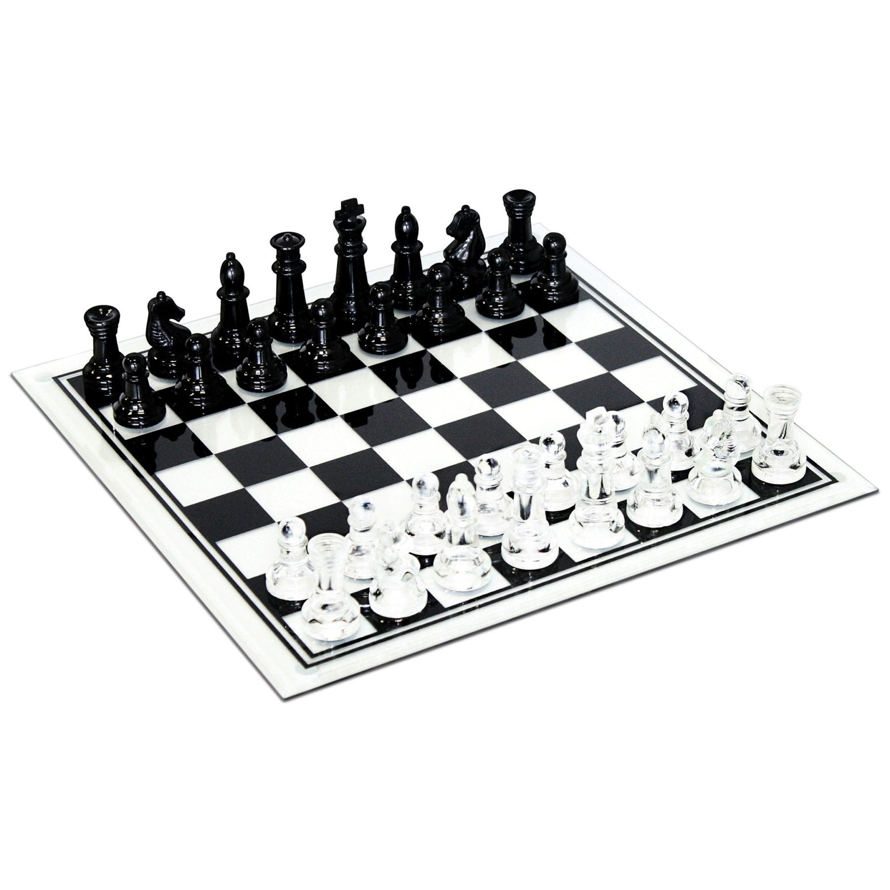 Chess by Wood Expressions (14" glass board, black/clear)